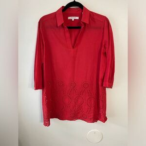 Foxcroft red coral 100% cotton size  10       3/4 sleeve blouse
